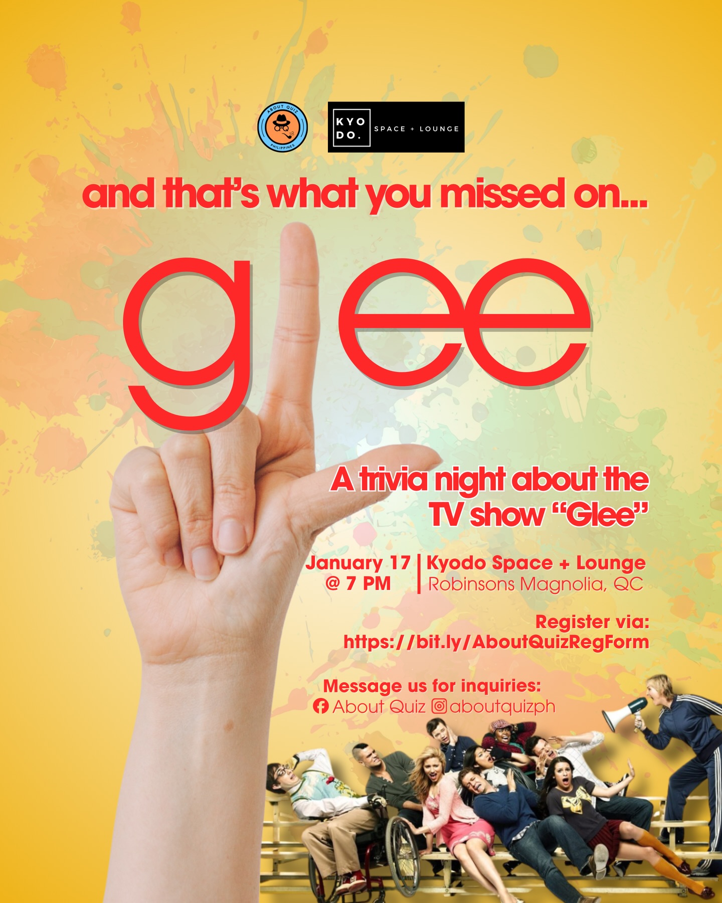 JAN 17: AboutQuiz x Kyodo | Glee Quiz Night JAN 17: AboutQuiz x Kyodo | Glee Quiz Night