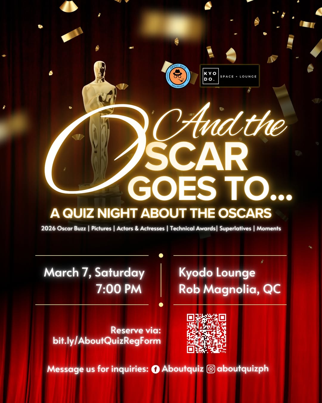MAR 07: AboutQuiz x Kyodo | Oscars Quiz Night MAR 07: AboutQuiz x Kyodo | Oscars Quiz Night