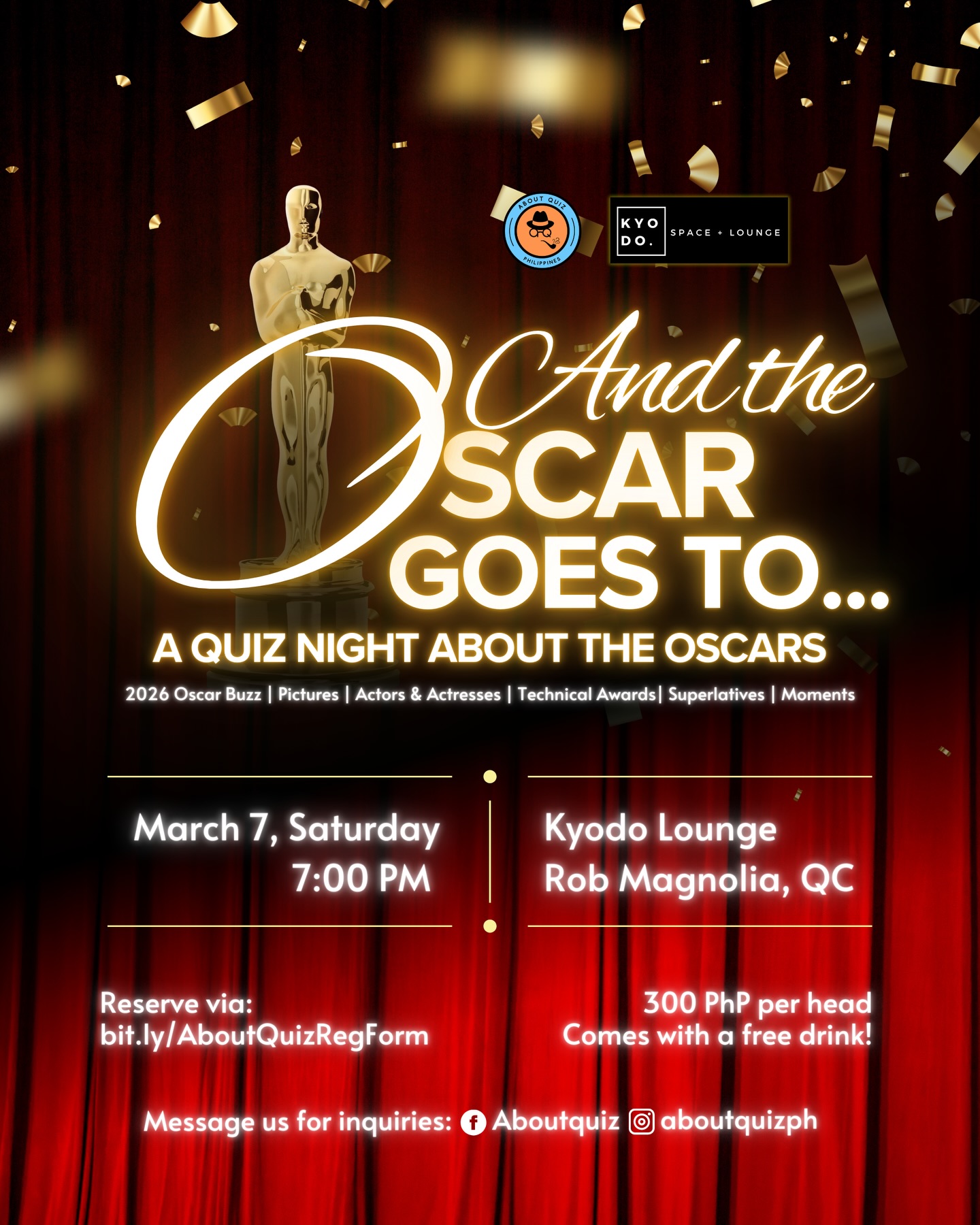 MAR 07: AboutQuiz x Kyodo | Oscars Quiz Night MAR 07: AboutQuiz x Kyodo | Oscars Quiz Night